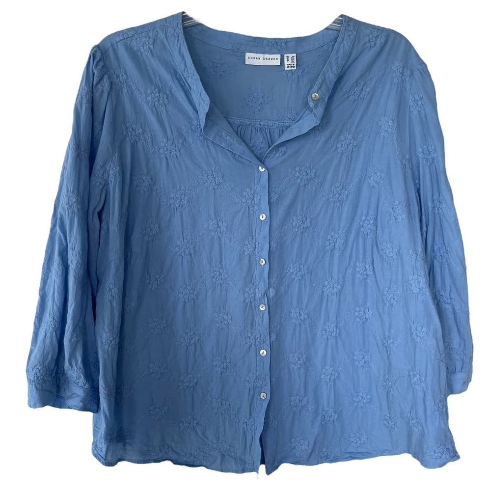 Susan Graver Embroidered Buttondown ruffles blouse size 2X